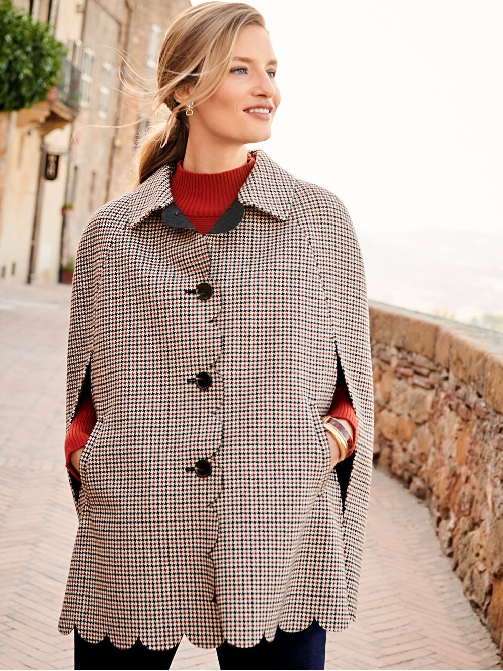 Talbots Scalloped Houndstooth Cape - Cream & Black - Picture 5 of 9